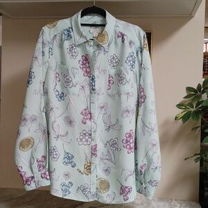 Charter Club Luxury Linen Shirt in Mint with Floral Print sz L